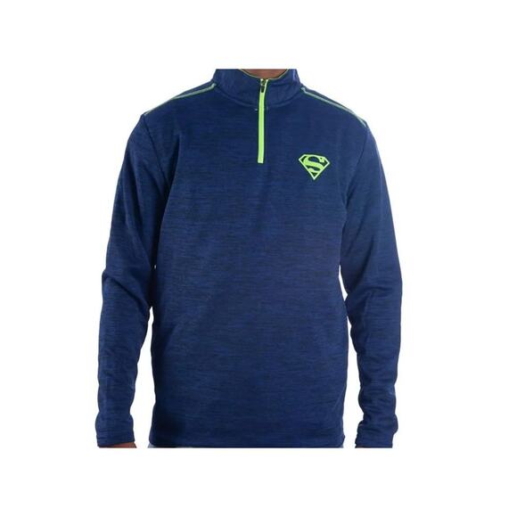 Superman Half Zip Blue Fleece Jacket Neon Edge Men’s US XL DC Comics Casual - Picture 1 of 9